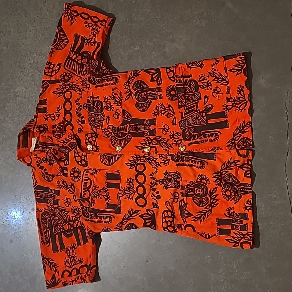 VINTAGE 60s BLOCK PRINT SAFARI SHIRT MADE IN KENYA